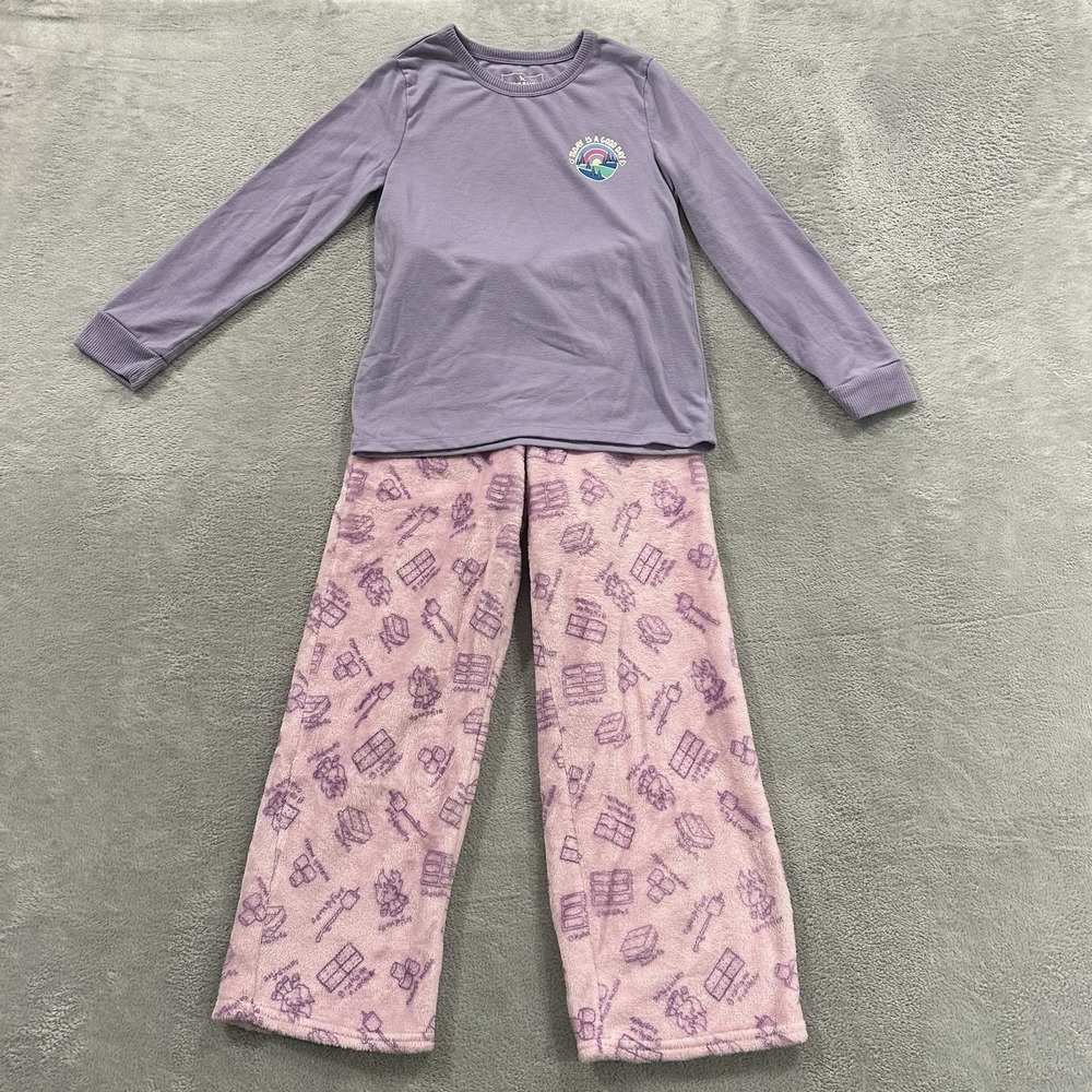 Eddie Bauer Set of 2 Pajama Shirt Pants Girls Kids M (10/12) Pink Purple Lounge